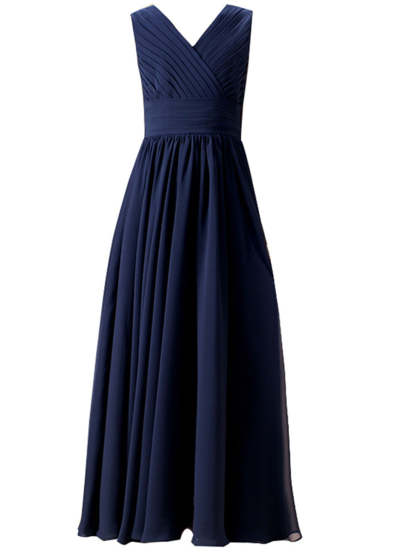 Sleeveless V-Neck Princess A-Line Junior Bridesmaid Dresses with Ruffles and Ruched Details