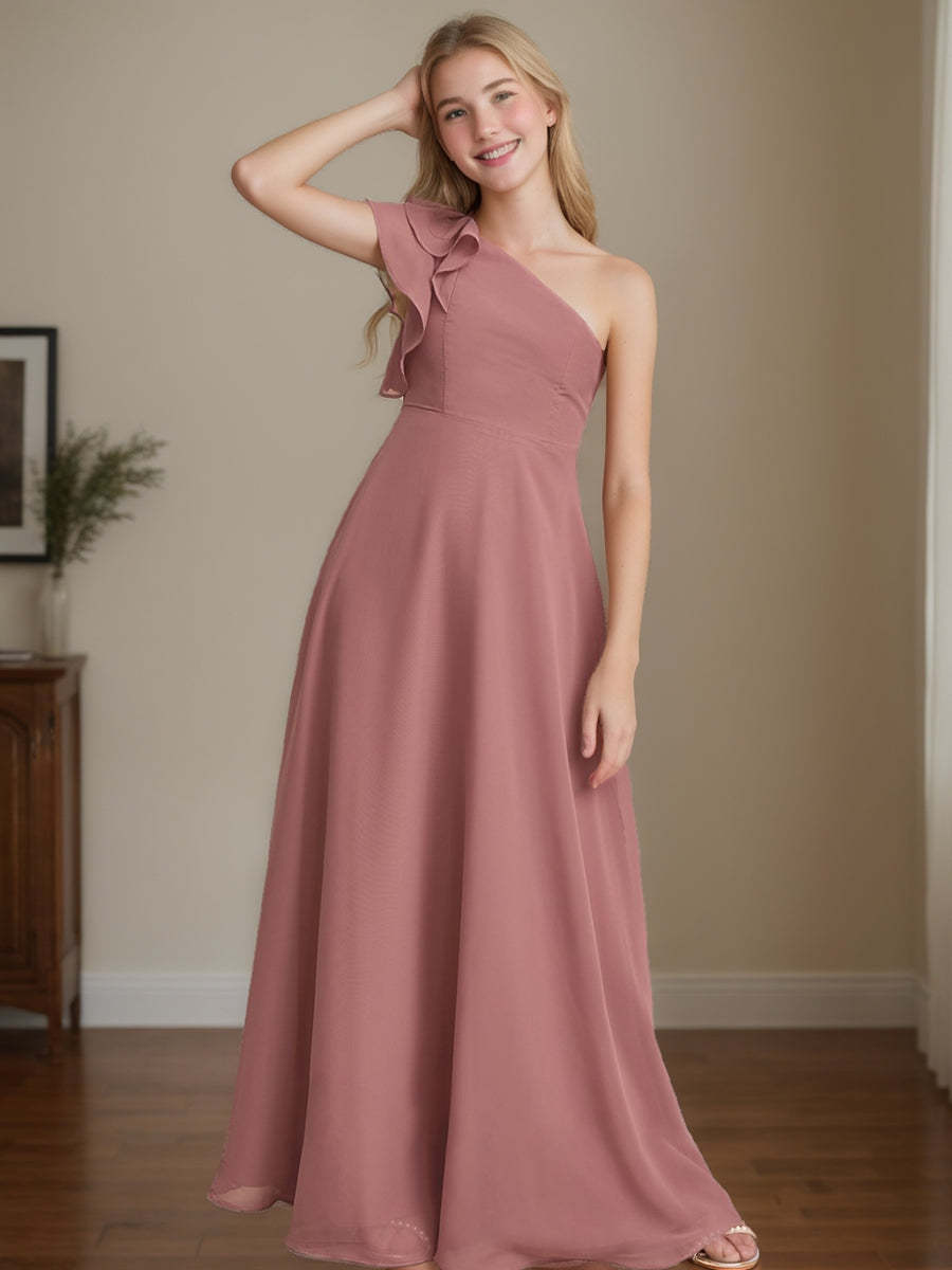 One-Shoulder Ruffled A-Line Junior Bridesmaid Dress