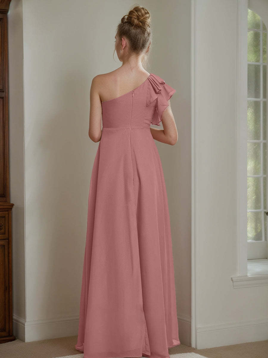 One-Shoulder Ruffled A-Line Junior Bridesmaid Dress