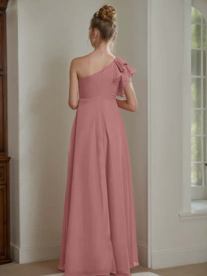 One-Shoulder Ruffled A-Line Junior Bridesmaid Dress