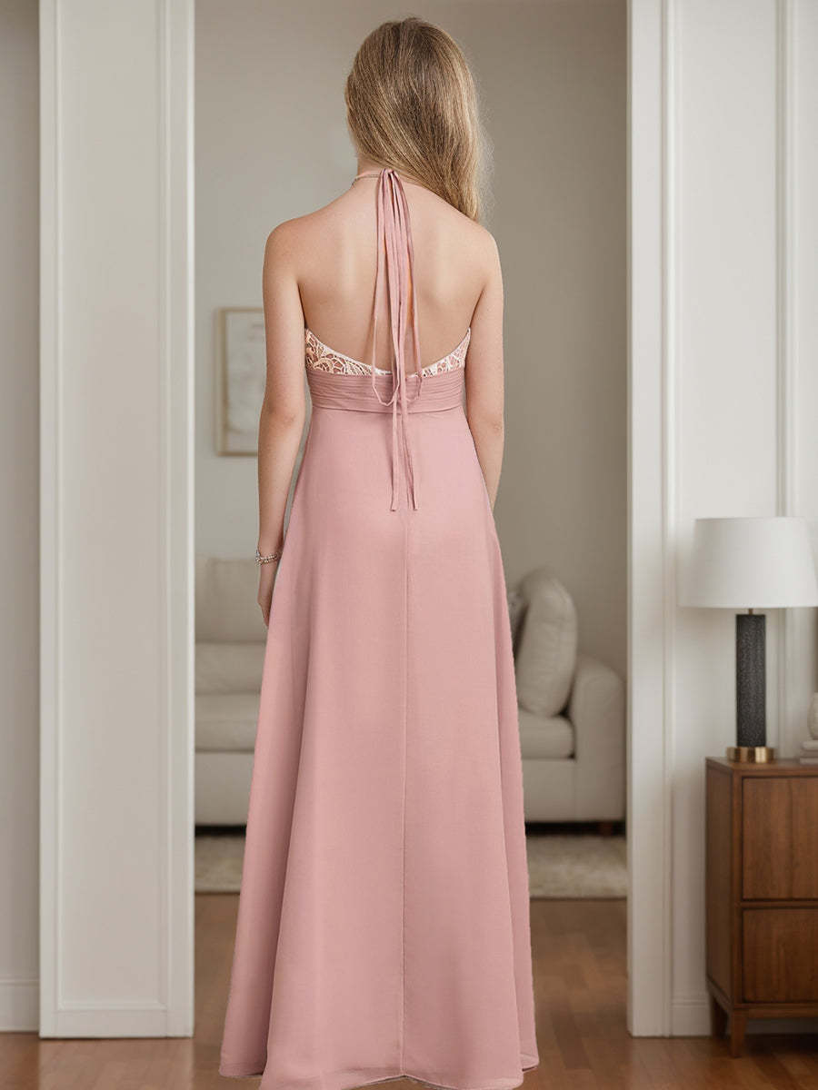 Junior Bridesmaid Princess A-Line Halter Dresses with Lace Sleeveless
