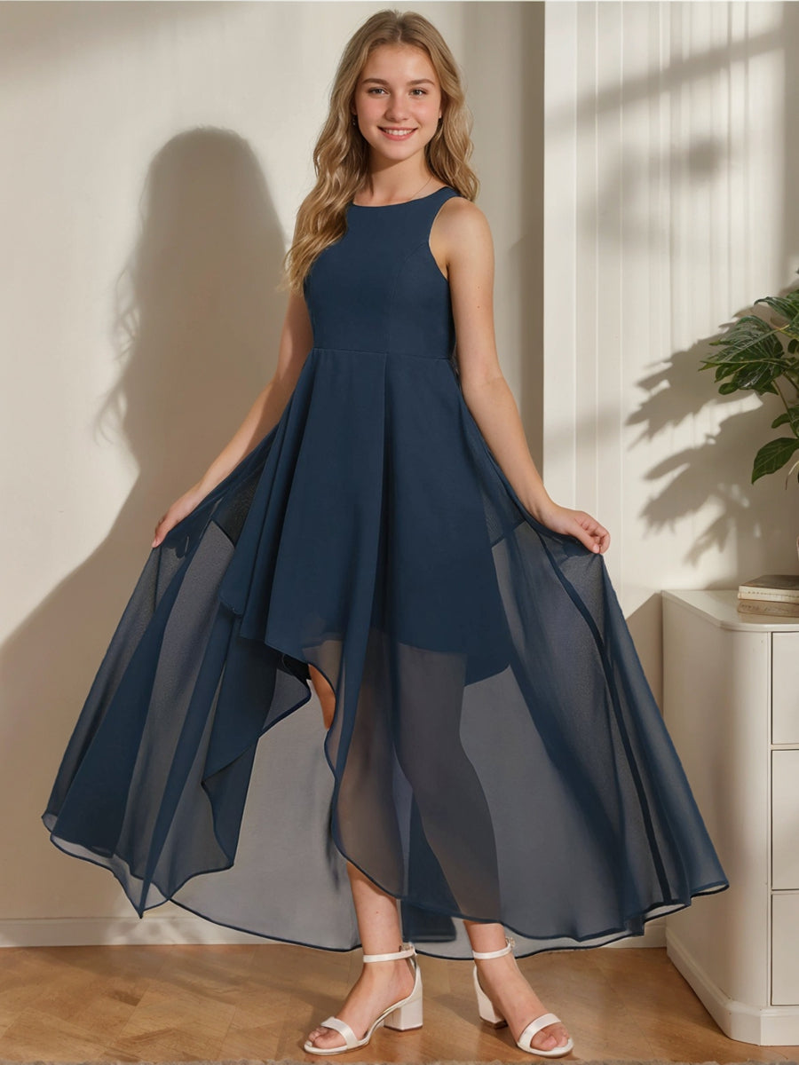 Sleeveless High Low Junior Bridesmaid Dress in A-Line/Princess Style