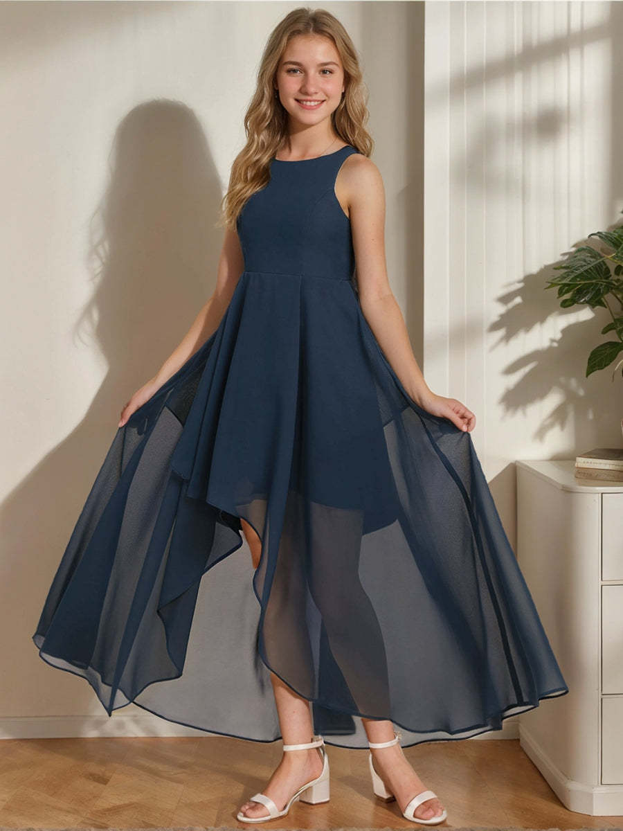 Sleeveless High Low Junior Bridesmaid Dress in A-Line/Princess Style