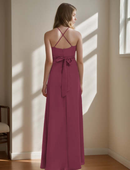 Junior Bridesmaid Princess A-Line Dress with Criss Cross Sleeveless Ruffles and Sash