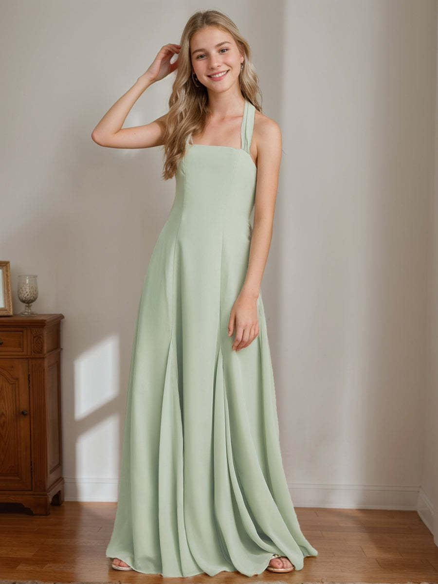 Floor-Length Halter A-Line Princess Junior Bridesmaid Dress Without Sleeves