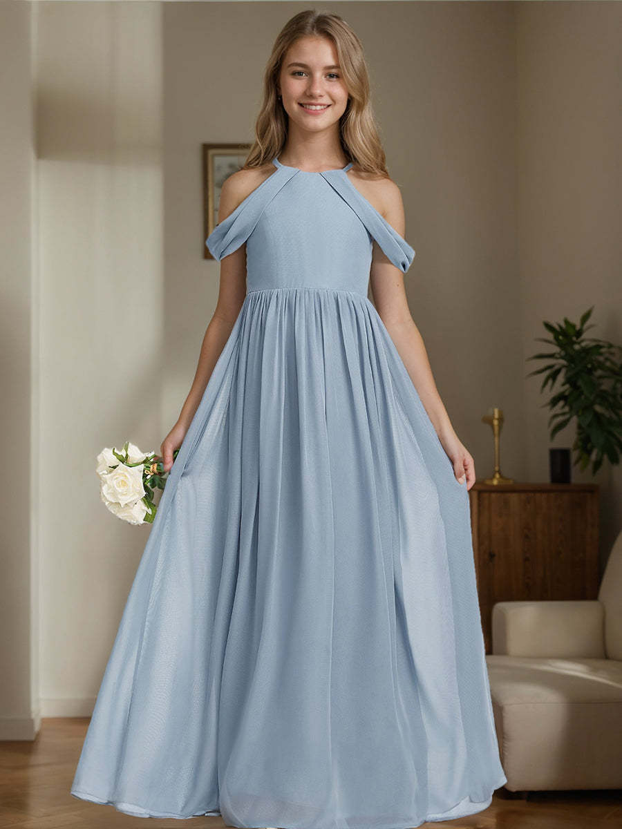 Princess A-Line Sleeveless Junior Bridesmaid Dresses with Pleats Off-the-Shoulder