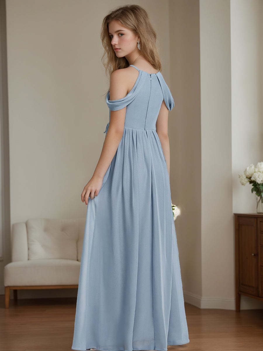 Princess A-Line Sleeveless Junior Bridesmaid Dresses with Pleats Off-the-Shoulder