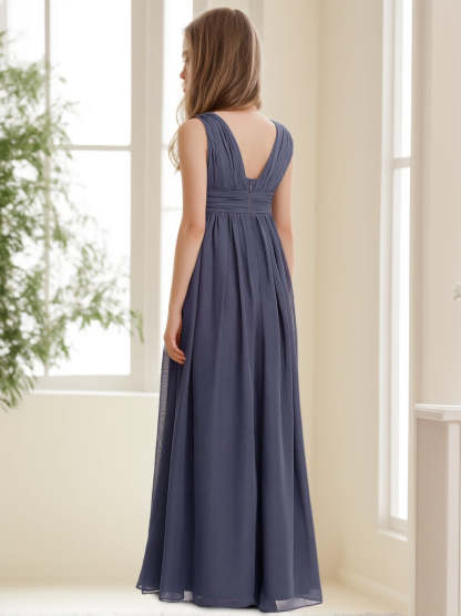 V-Neck Sleeveless A-Line Princess bridesmaid dresses with pleats for junior girls