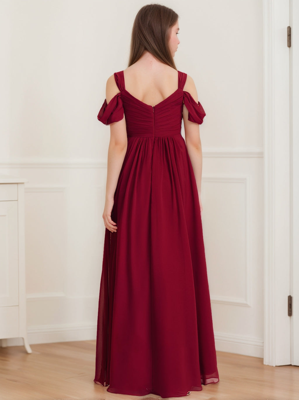 Princess A-Line Off-the-Shoulder Pleated Bridesmaid Dresses for Junior Girls