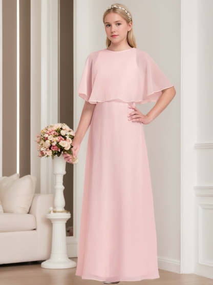 Junior Girl Bridesmaid Dresses with Round Neck and A-Line Princess Floor-Length Design
