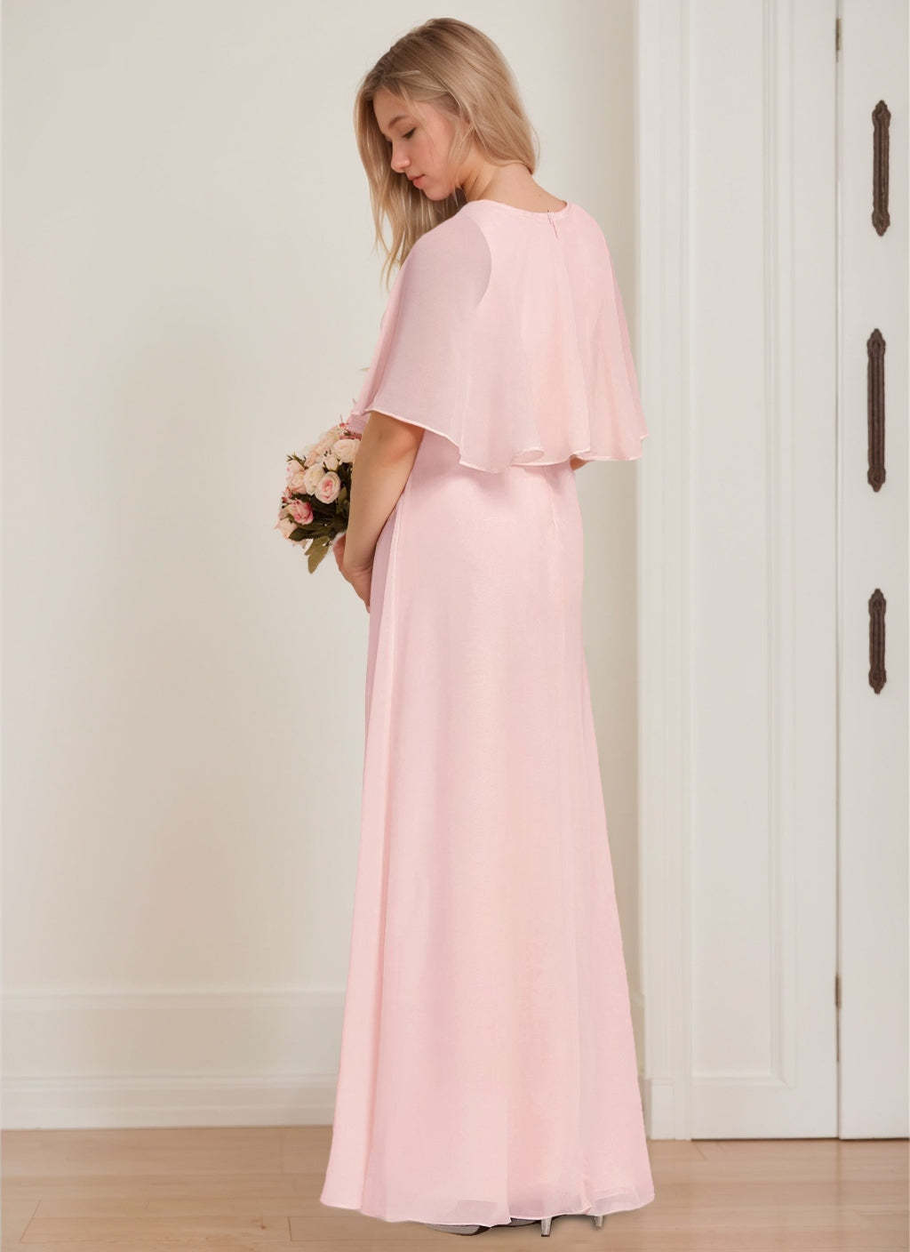 Junior Girl Bridesmaid Dresses with Round Neck and A-Line Princess Floor-Length Design