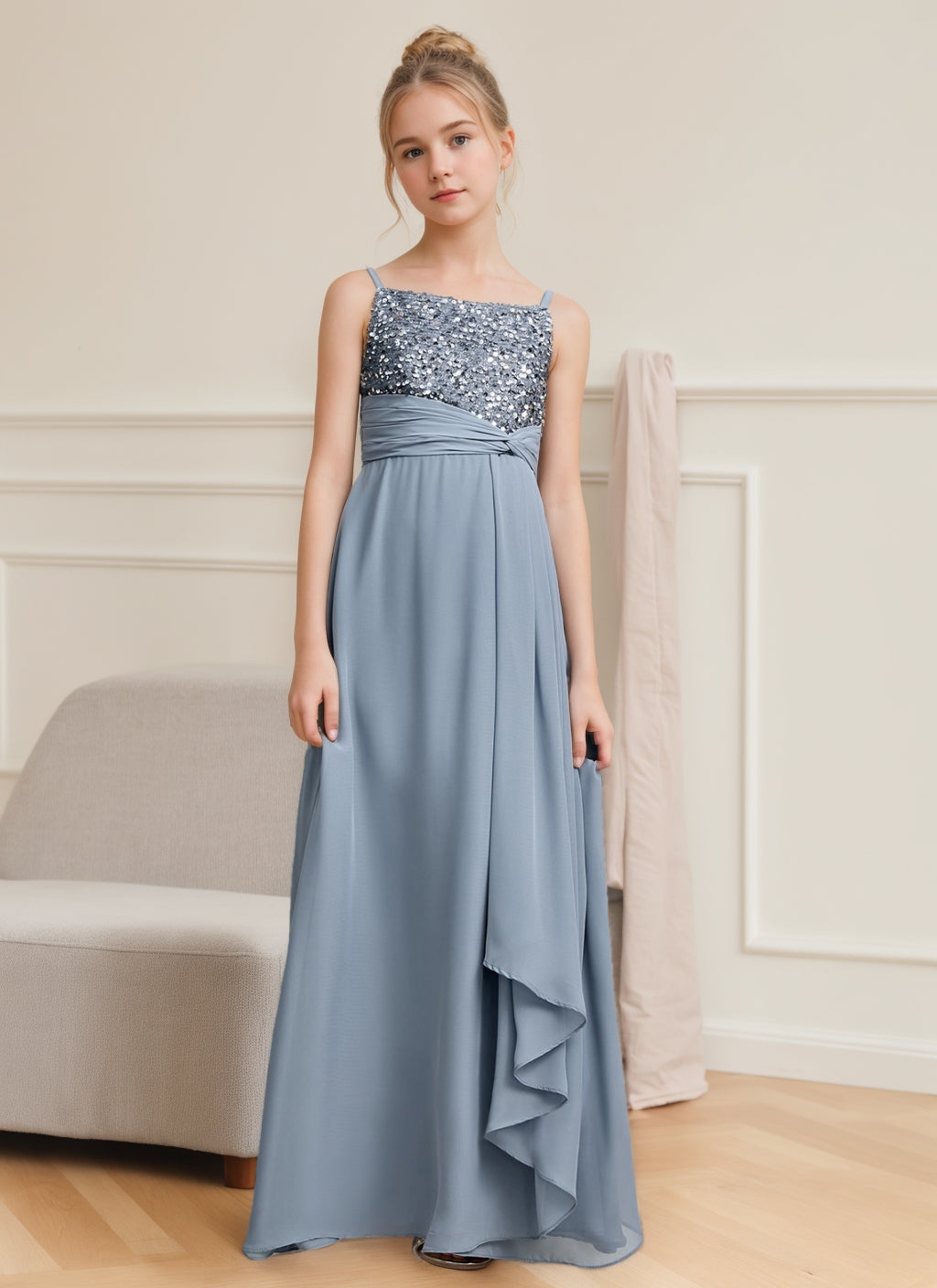 Junior Girl Bridesmaid A-Line/Princess Dresses with Sequins and Spaghetti Straps