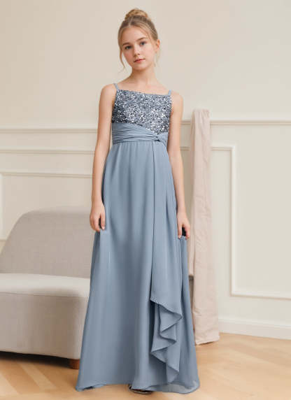 Junior Girl Bridesmaid A-Line/Princess Dresses with Sequins and Spaghetti Straps
