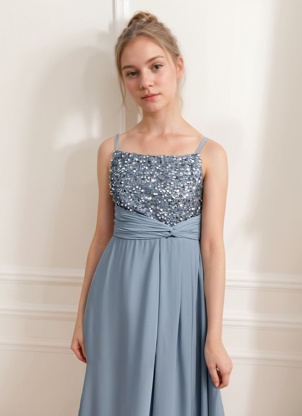 Junior Girl Bridesmaid A-Line/Princess Dresses with Sequins and Spaghetti Straps