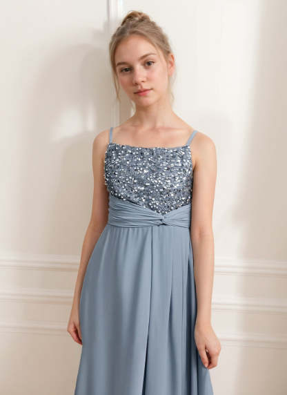 Junior Girl Bridesmaid A-Line/Princess Dresses with Sequins and Spaghetti Straps