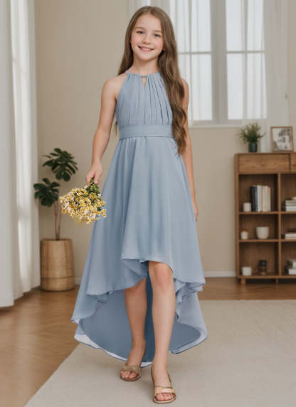 Asymmetrical Halter A-line Princess Junior Bridesmaid Dress Featuring Pleats
