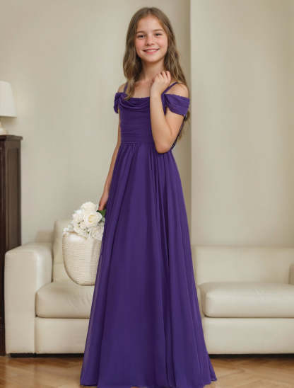 Princess A-line Floor-Length Off-the-Shoulder Junior Bridesmaid Dresses