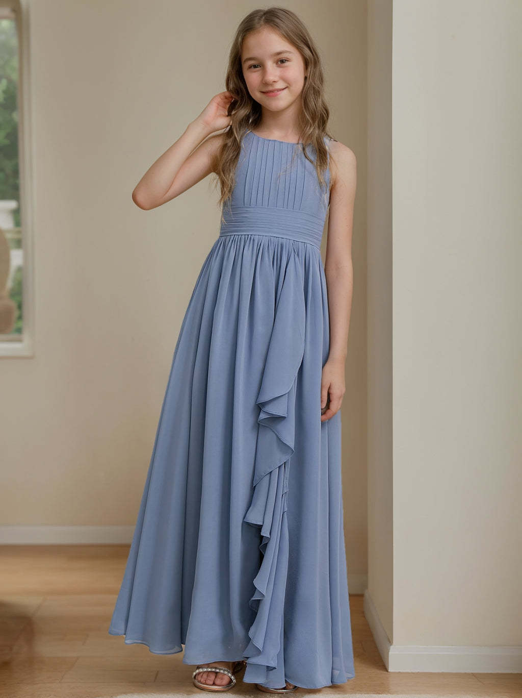 Floor-Length Sleeveless Junior Bridesmaid Dress with Ruffles in A-line/Princess Style