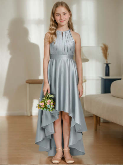 Princess A-line Halter High Low Junior Bridesmaid Dress With Pleats and Sleeveless Design
