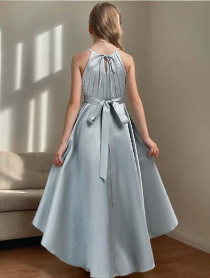 Princess A-line Halter High Low Junior Bridesmaid Dress With Pleats and Sleeveless Design