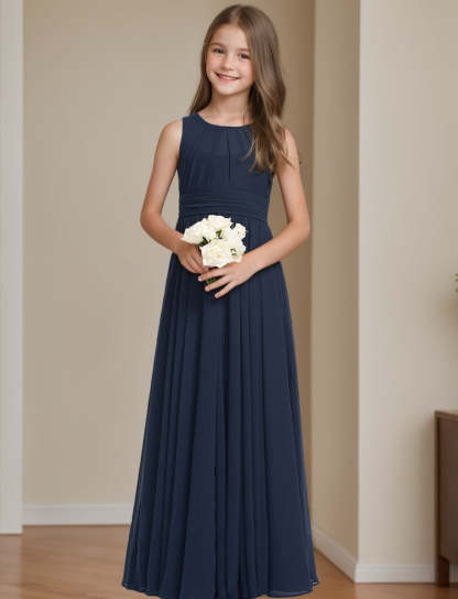 Princess A-line Sleeveless Junior Bridesmaid Dresses with Pleats and Round Neck