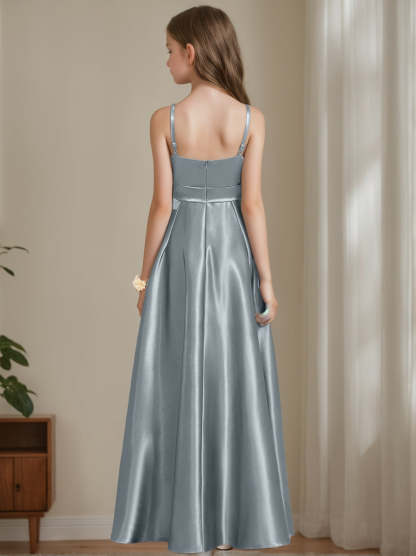 Spaghetti Strap Sleeveless Junior Bridesmaid A-line/Princess Dress with Sash