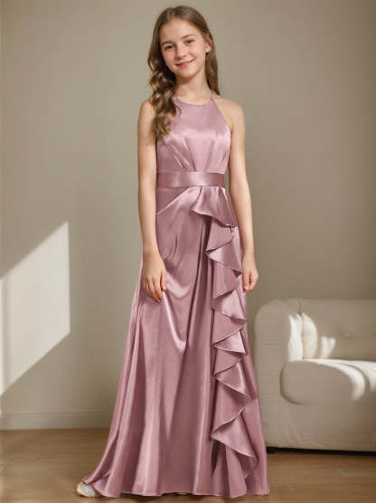 Criss Cross Sleeveless Junior Bridesmaid A-line/Princess Dresses with Ruffles