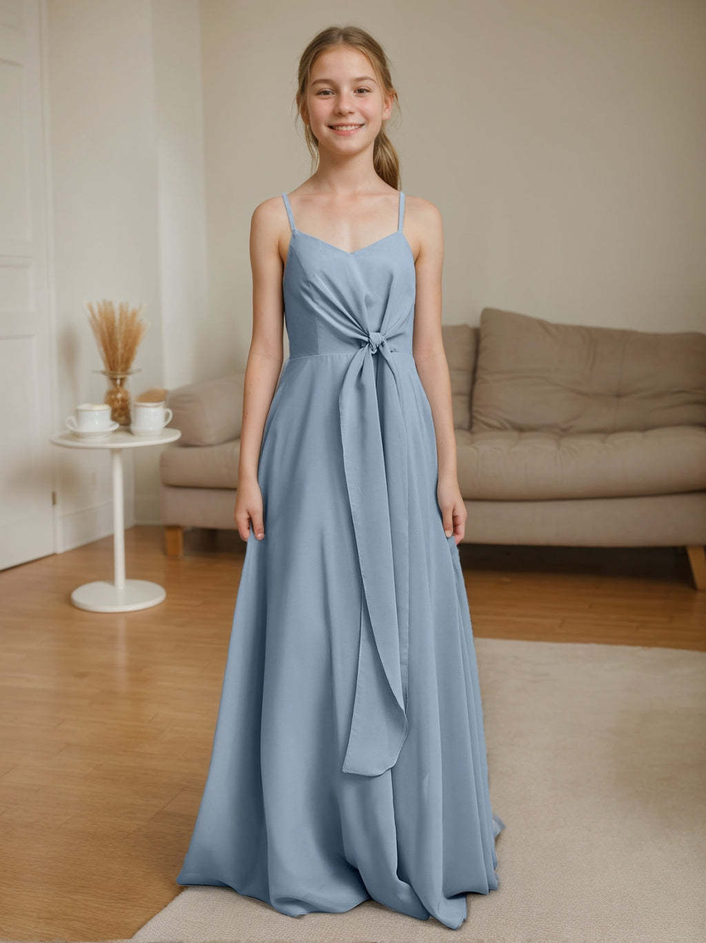 Sleeveless V-Neck A-Line Princess Junior Bridesmaid Dresses