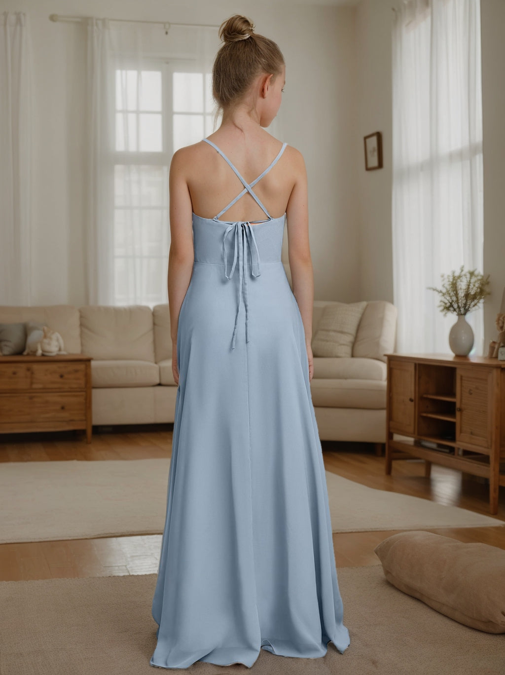 Sleeveless V-Neck A-Line Princess Junior Bridesmaid Dresses