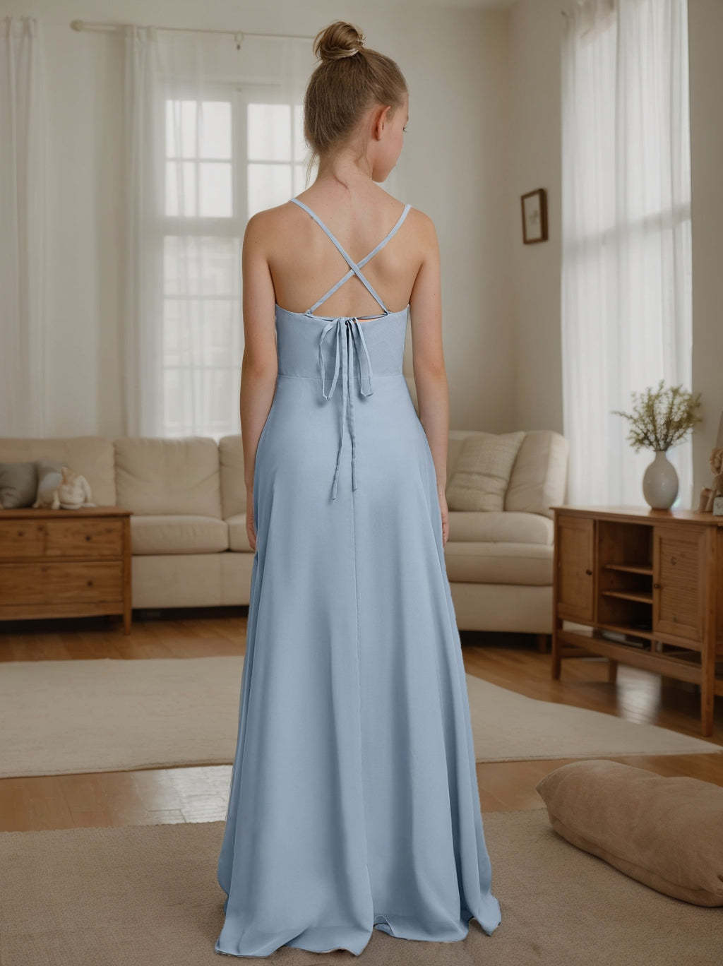 Sleeveless V-Neck A-Line Princess Junior Bridesmaid Dresses