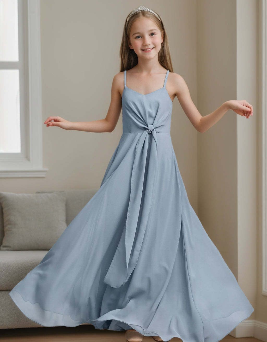 Sleeveless V-Neck A-Line Princess Junior Bridesmaid Dresses