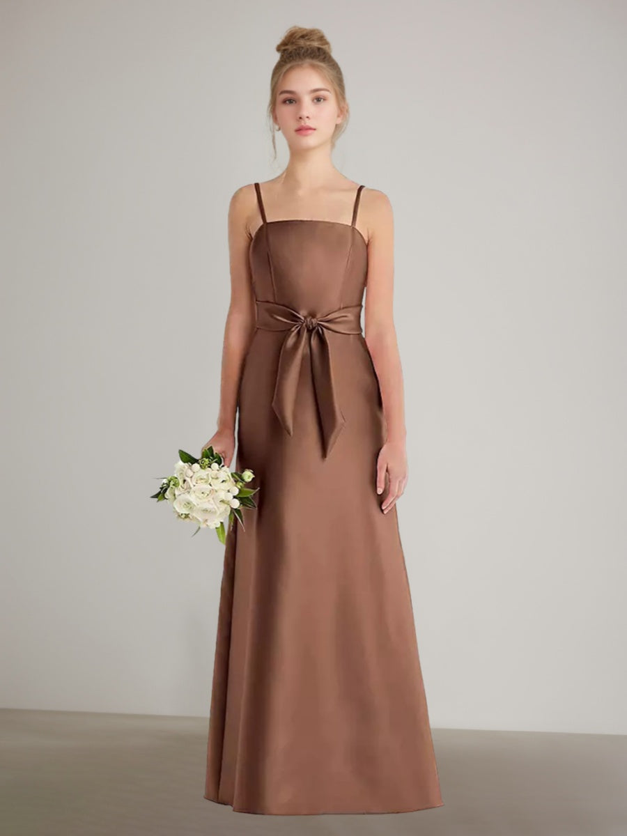 Spaghetti Strap A-line Junior Bridesmaid Dresses with Pockets and Sash