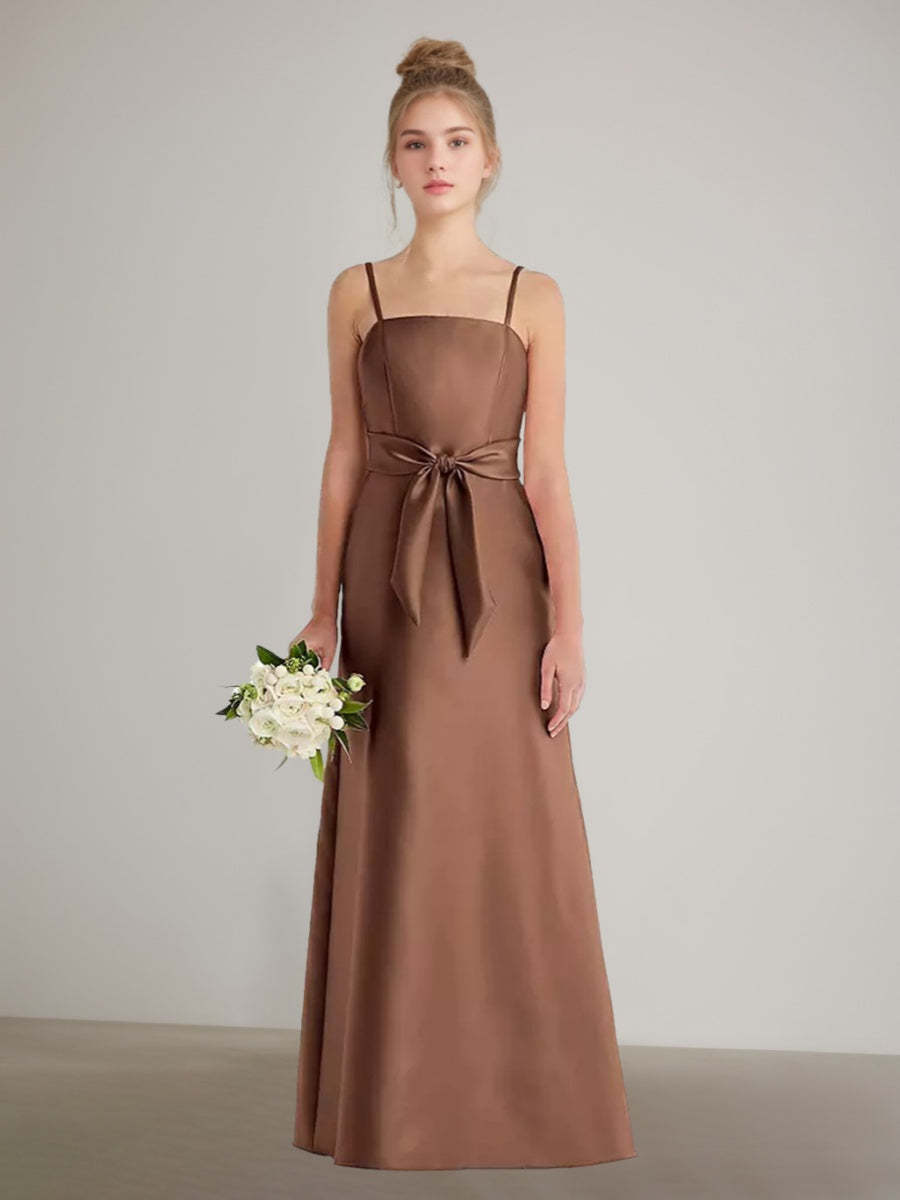 Spaghetti Strap A-line Junior Bridesmaid Dresses with Pockets and Sash