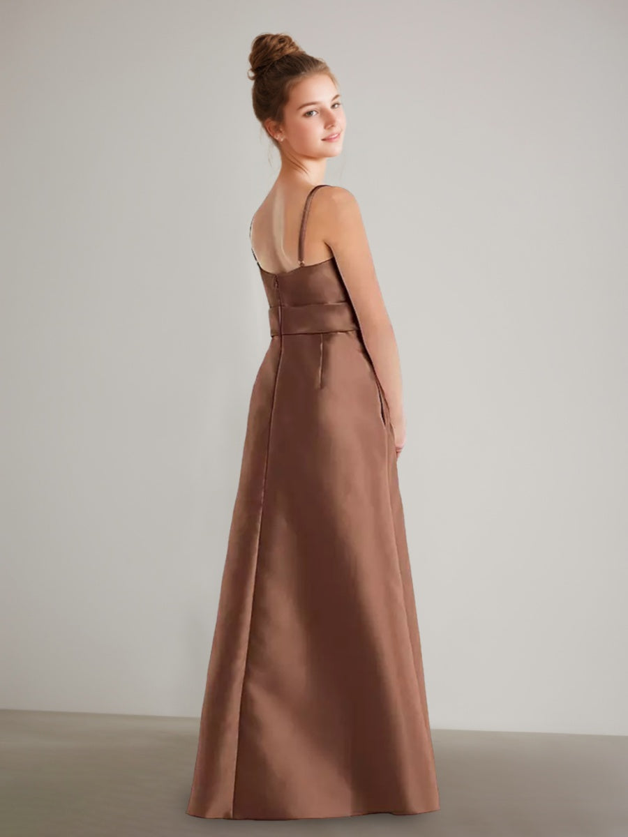 Spaghetti Strap A-line Junior Bridesmaid Dresses with Pockets and Sash