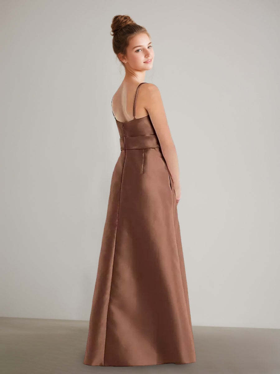 Spaghetti Strap A-line Junior Bridesmaid Dresses with Pockets and Sash