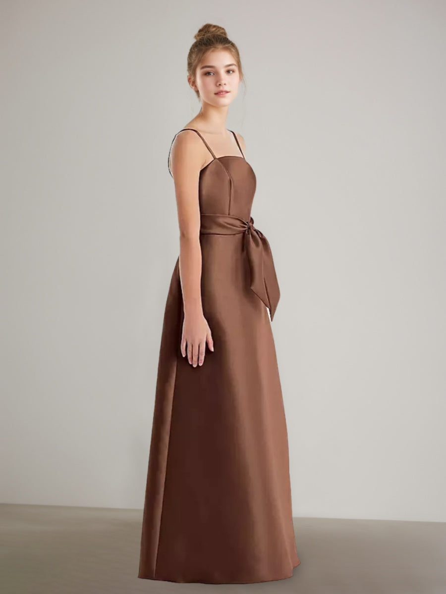 Spaghetti Strap A-line Junior Bridesmaid Dresses with Pockets and Sash