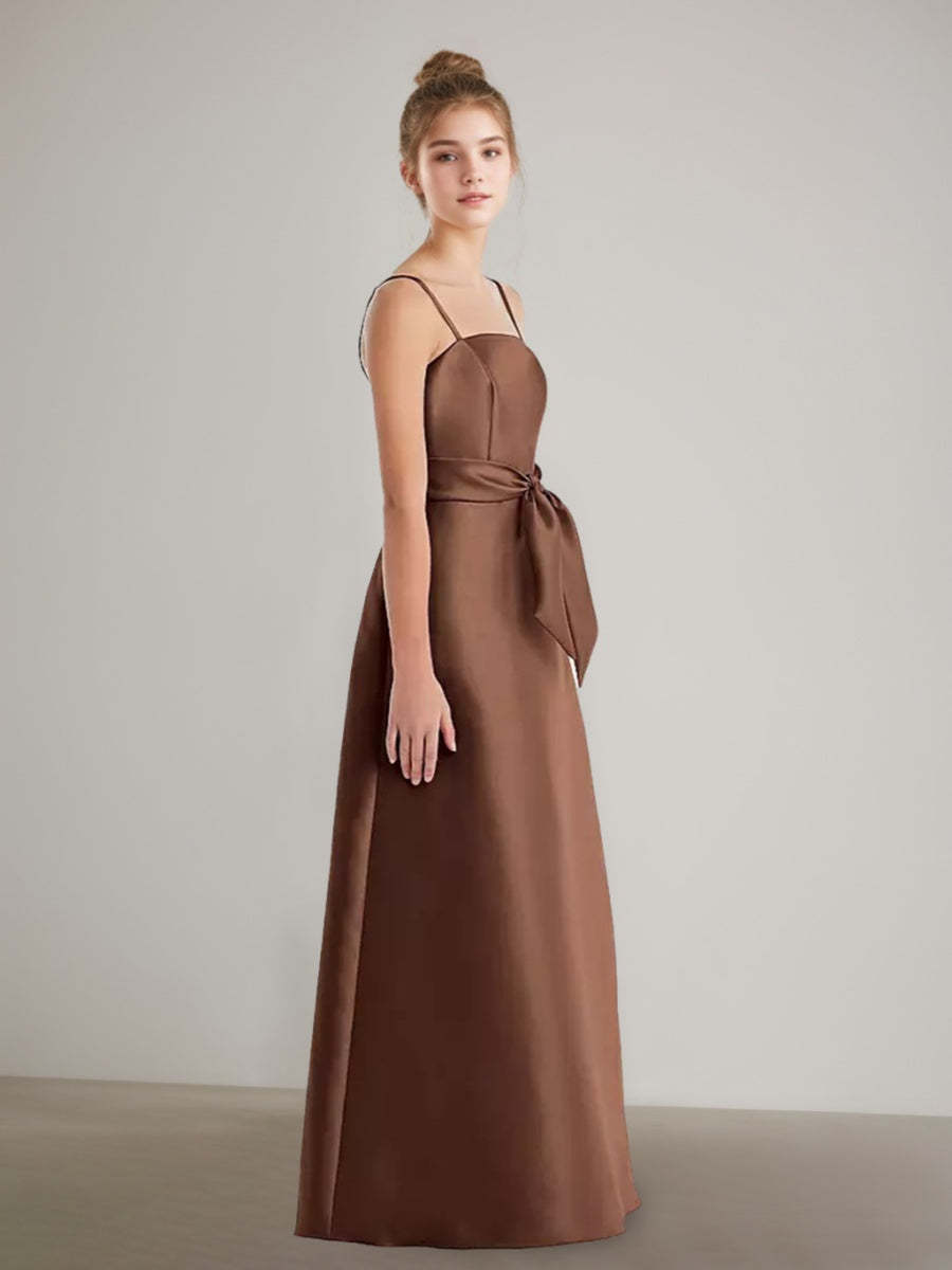 Spaghetti Strap A-line Junior Bridesmaid Dresses with Pockets and Sash