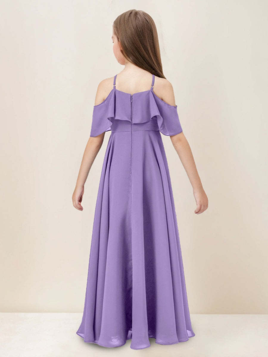 Floor-Length A-Line Junior Bridesmaid Dresses with Ruffles and Princess Halter