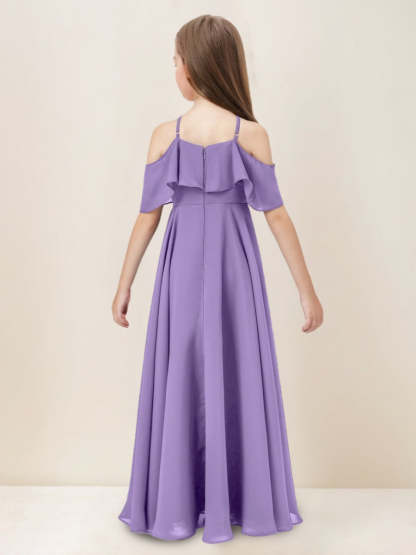 Floor-Length A-Line Junior Bridesmaid Dresses with Ruffles and Princess Halter