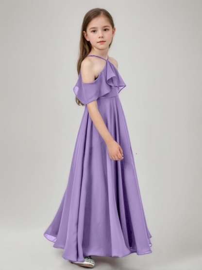 Floor-Length A-Line Junior Bridesmaid Dresses with Ruffles and Princess Halter