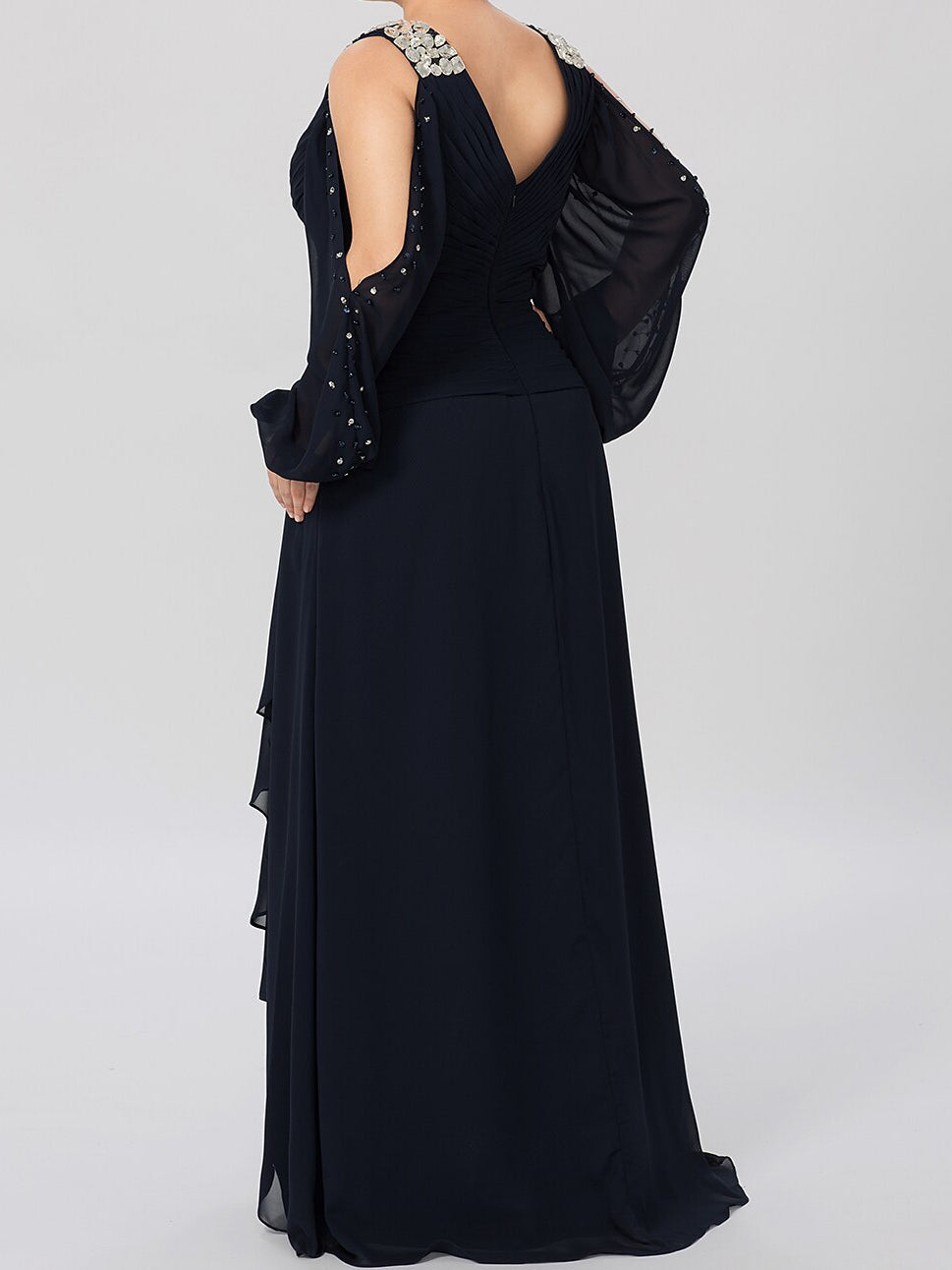 V-Neck A-Line Princess Gown for the Mother of the Bride Embellished with Rhinestones