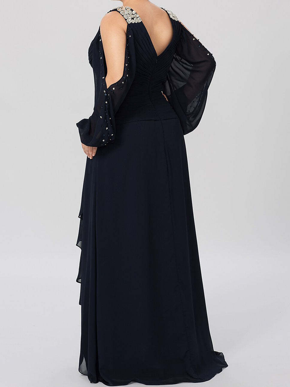 V-Neck A-Line Princess Gown for the Mother of the Bride Embellished with Rhinestones