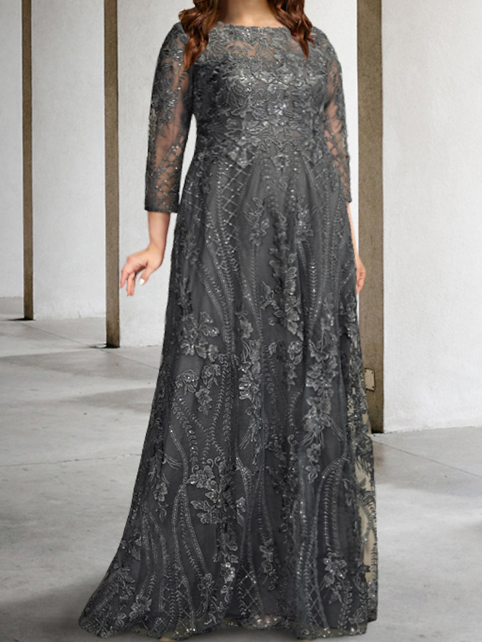 Long-Sleeve A-Line Princess Mother of the Bride Dress with Applique