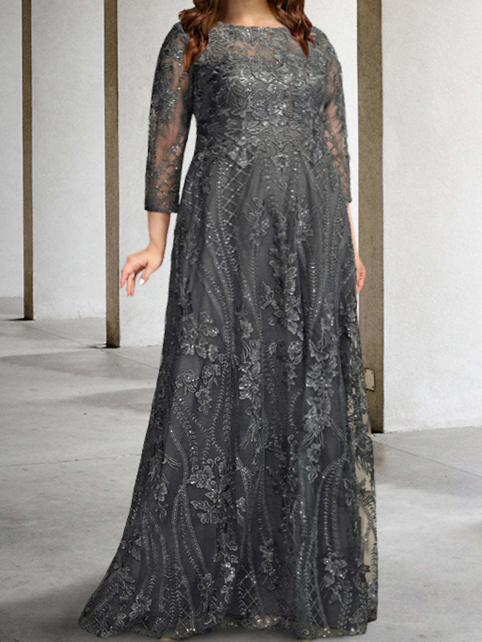 Long-Sleeve A-Line Princess Mother of the Bride Dress with Applique