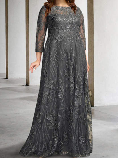 Long-Sleeve A-Line Princess Mother of the Bride Dress with Applique