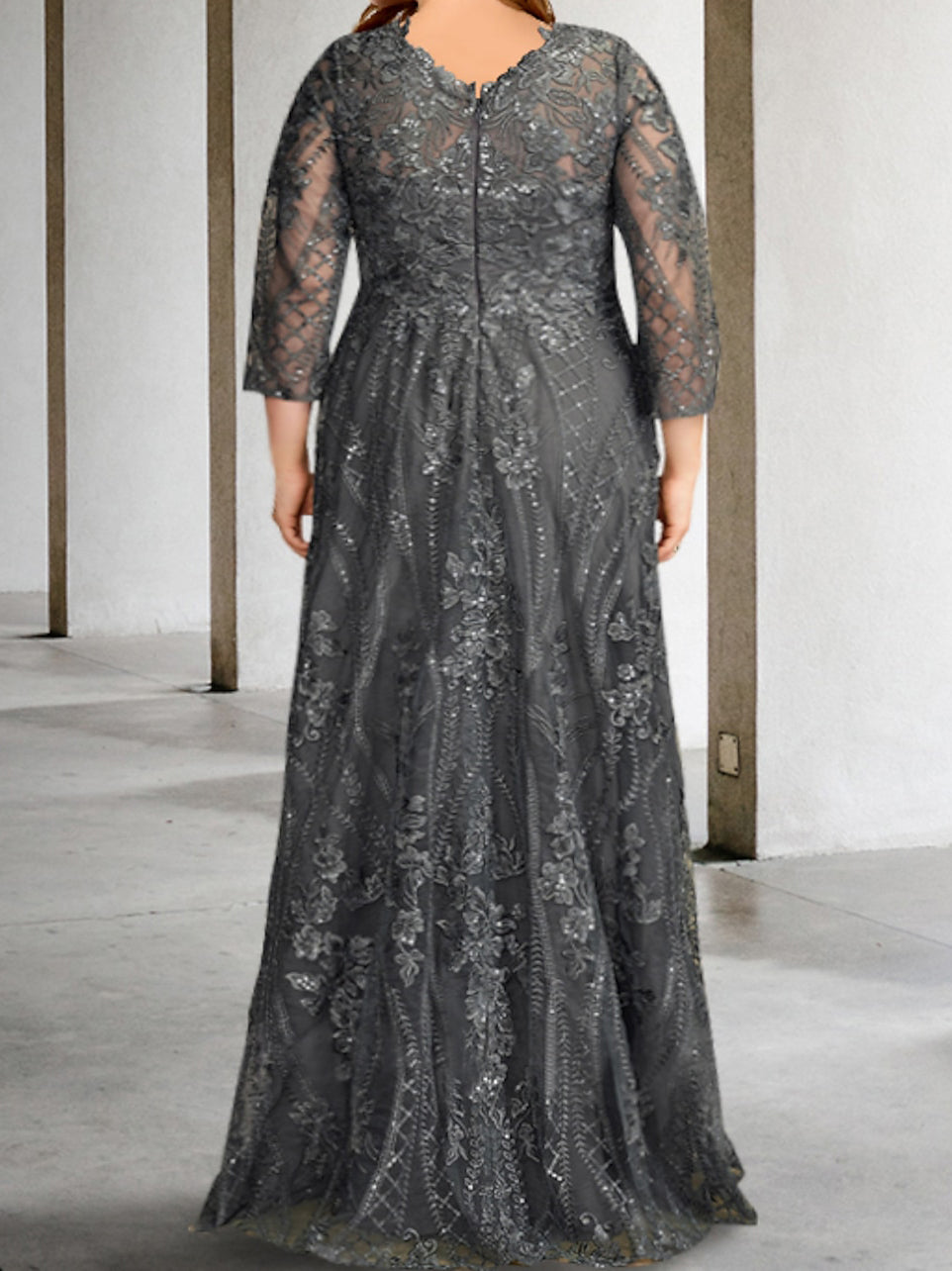 Long-Sleeve A-Line Princess Mother of the Bride Dress with Applique