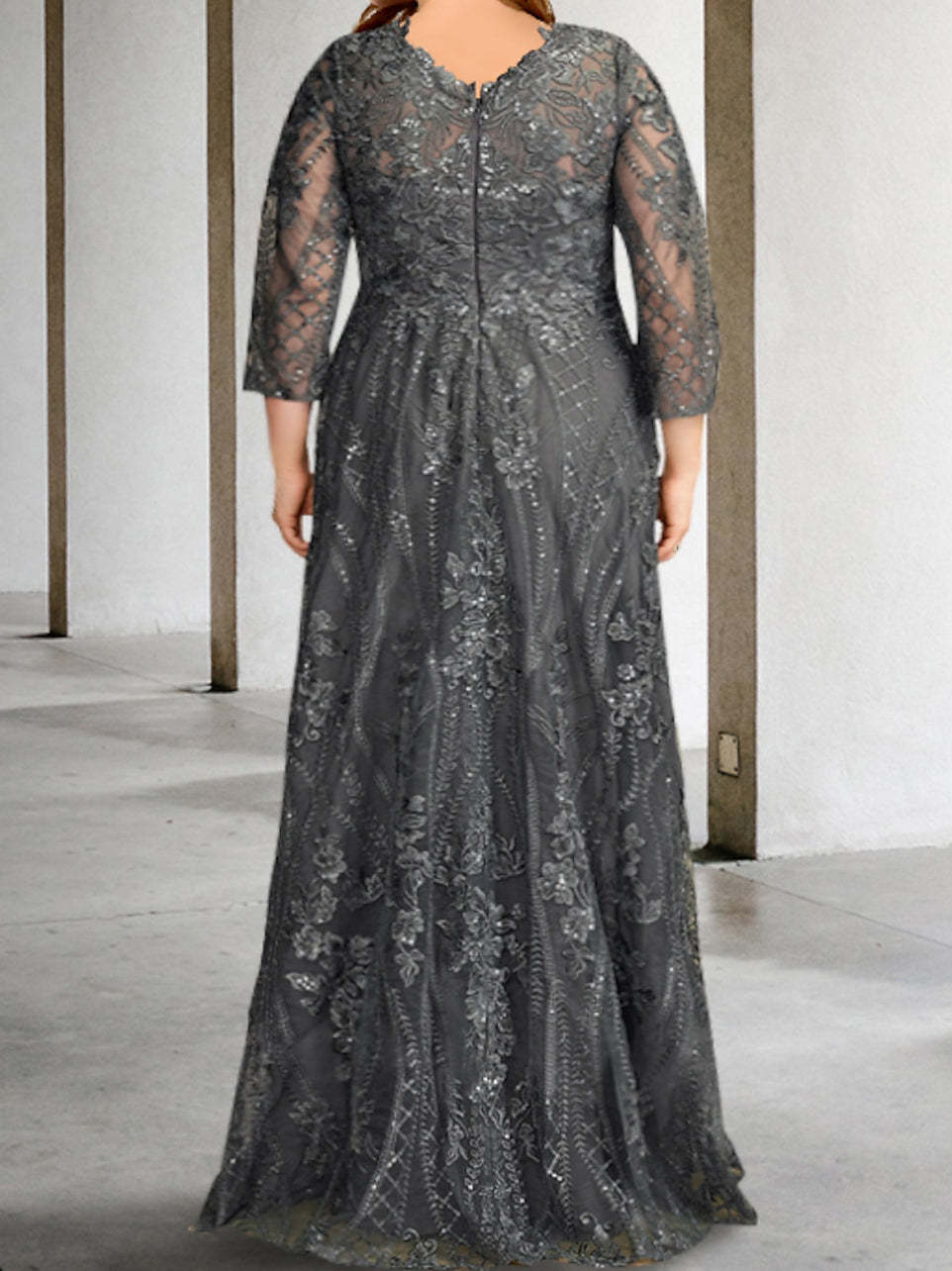 Long-Sleeve A-Line Princess Mother of the Bride Dress with Applique