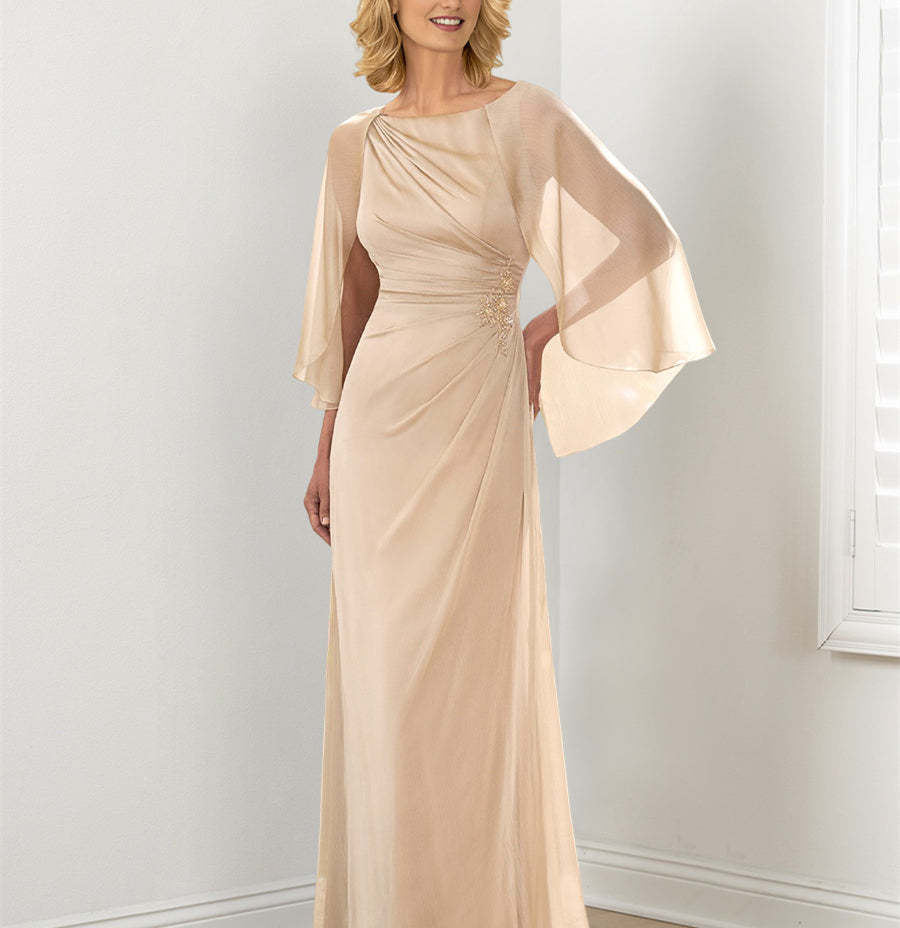 Round Neck Column/Sheath Mother of the Bride Dresses with Ruched Detail