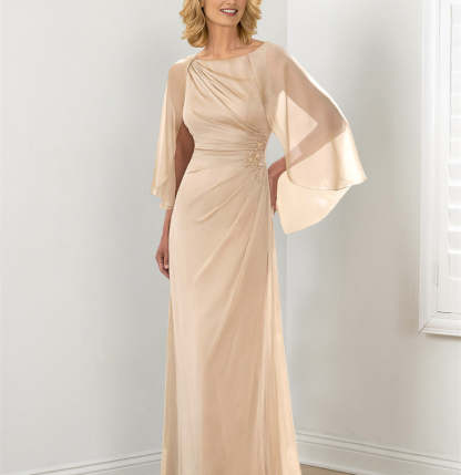 Round Neck Column/Sheath Mother of the Bride Dresses with Ruched Detail