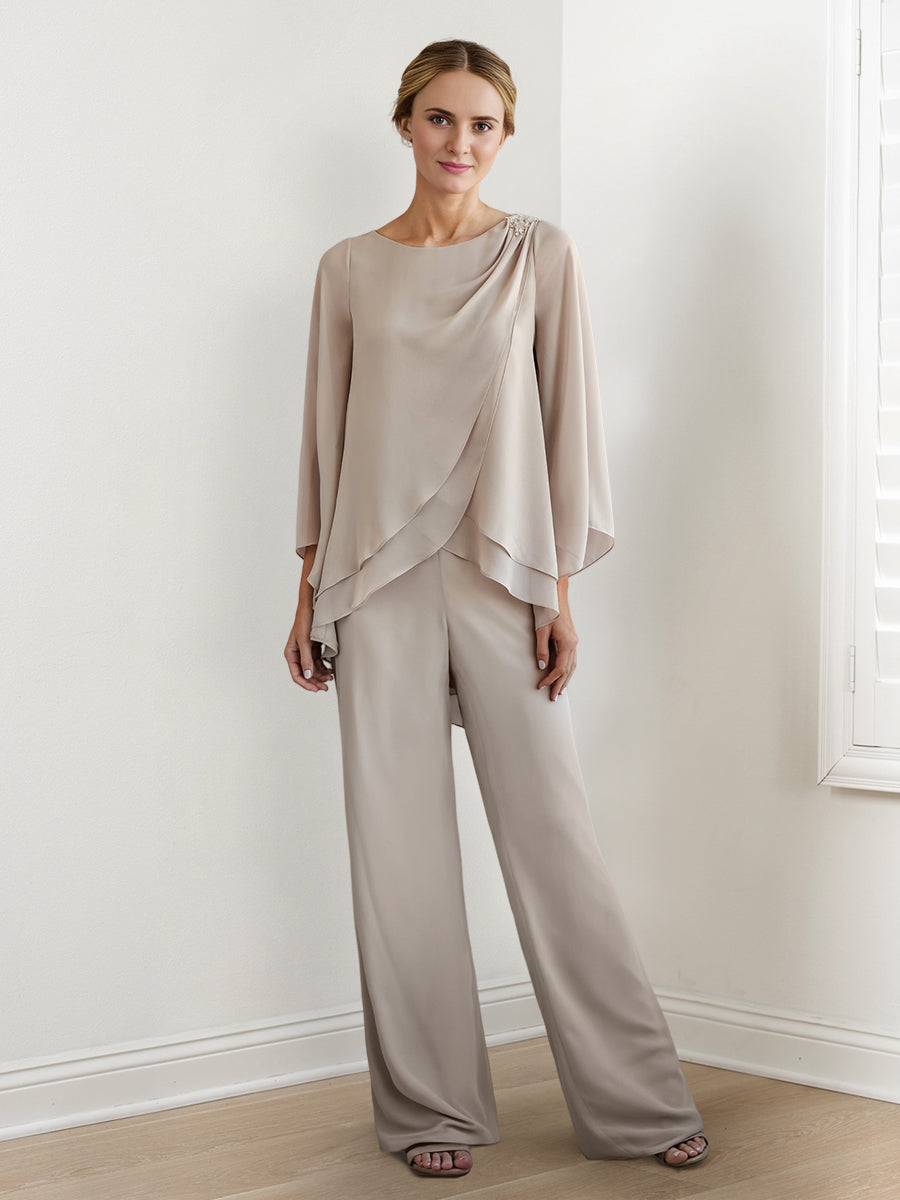 Long-Sleeve Chiffon Pantsuit for the Mother of the Bride